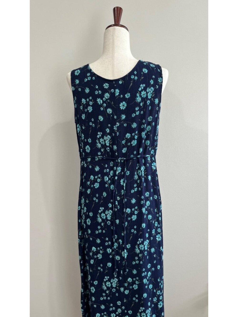 Vtg 90s R&K Original Sleeveless Midi Dress Womens L Navy Floral Ditsy Cottage - Picture 2 of 6